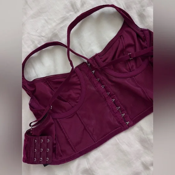 Out From Under - Anastasia Ribbed Velvet Bustier Top, Burgundy, Small - Picture 5 of 7